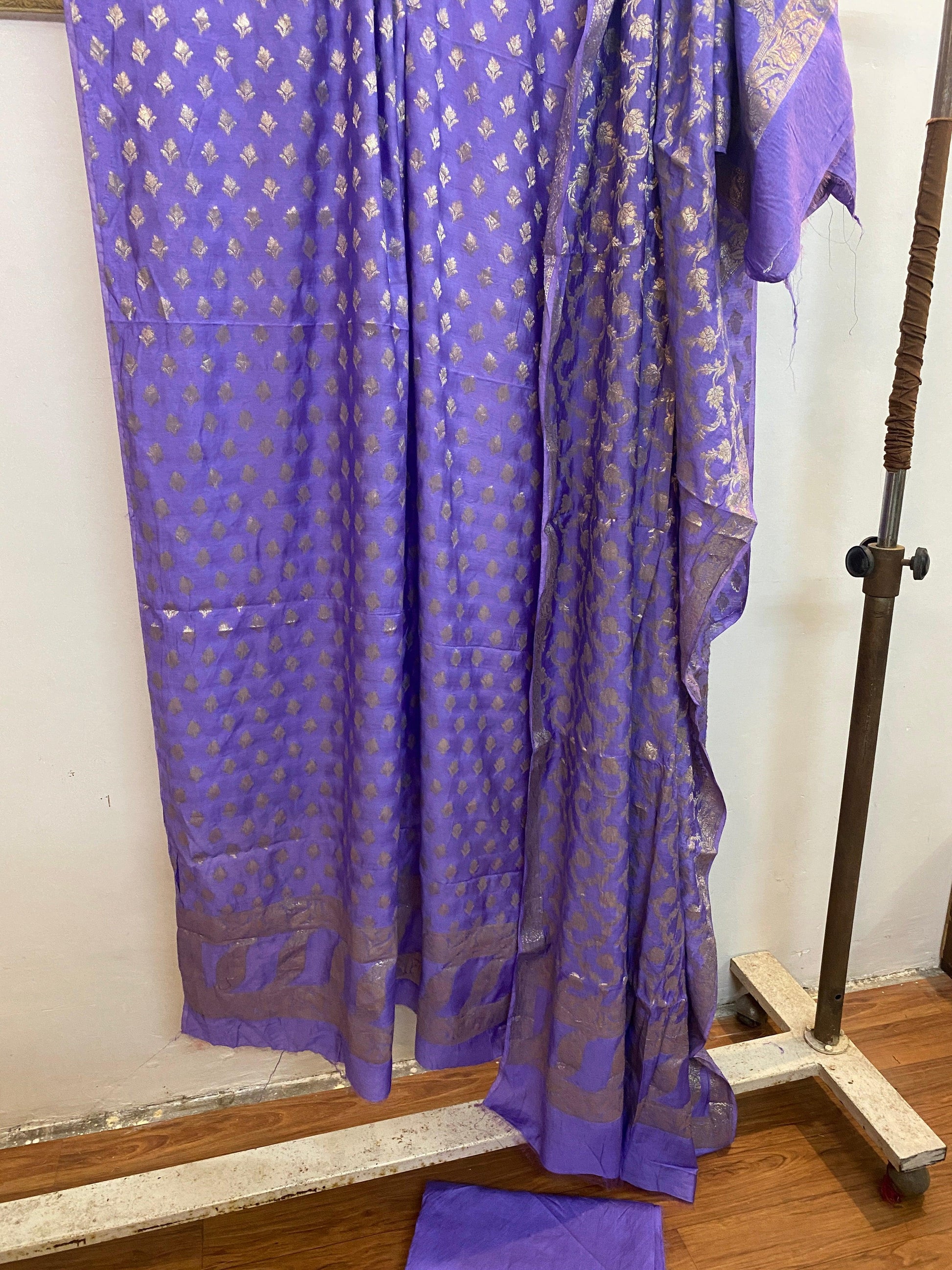 Purple Handwoven Cotton Silk 3 pcs Dress Material by Shades Of Benares - banarasi - banarasi saree shop