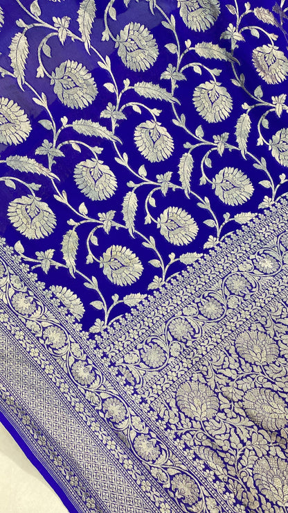 Blue Pure Khaddi Georgette Banarasi Sari by Shades Of Benares - banarasi - banarasi saree shop