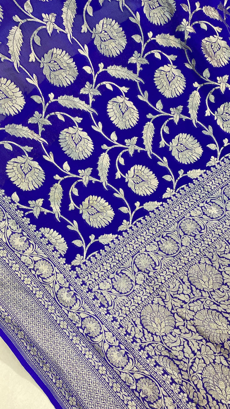 Blue Pure Khaddi Georgette Banarasi Sari - Shades Of Benares