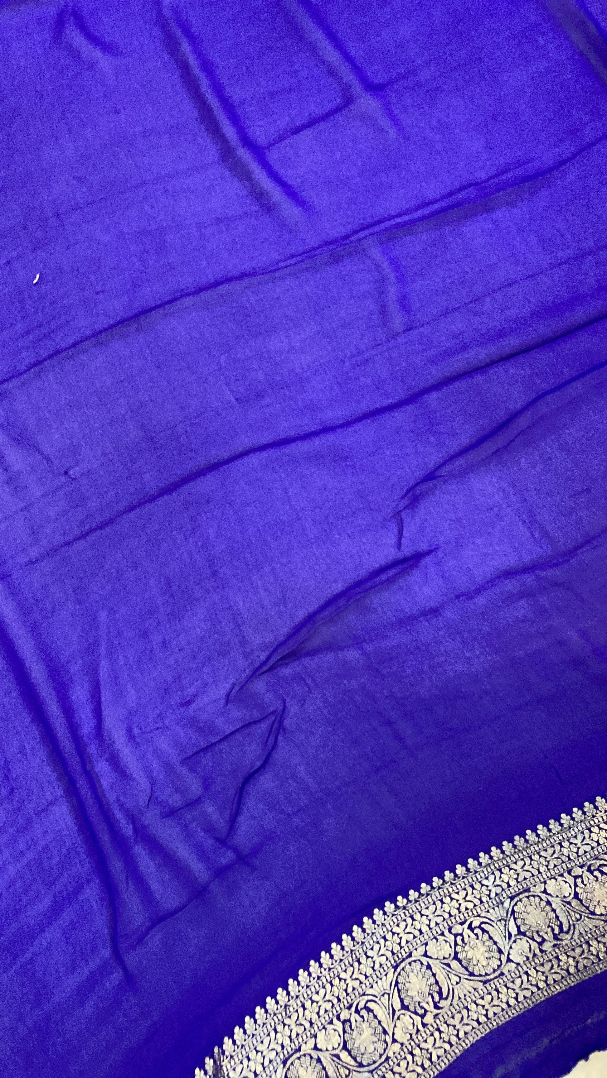 Blue Pure Khaddi Georgette Banarasi Sari by Shades Of Benares - banarasi - banarasi saree shop