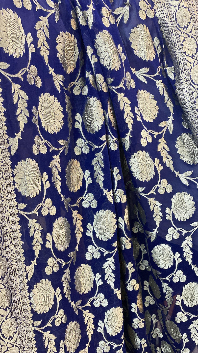 Blue Pure Khaddi Georgette Banarasi Sari by Shades Of Benares - banarasi - banarasi saree shop