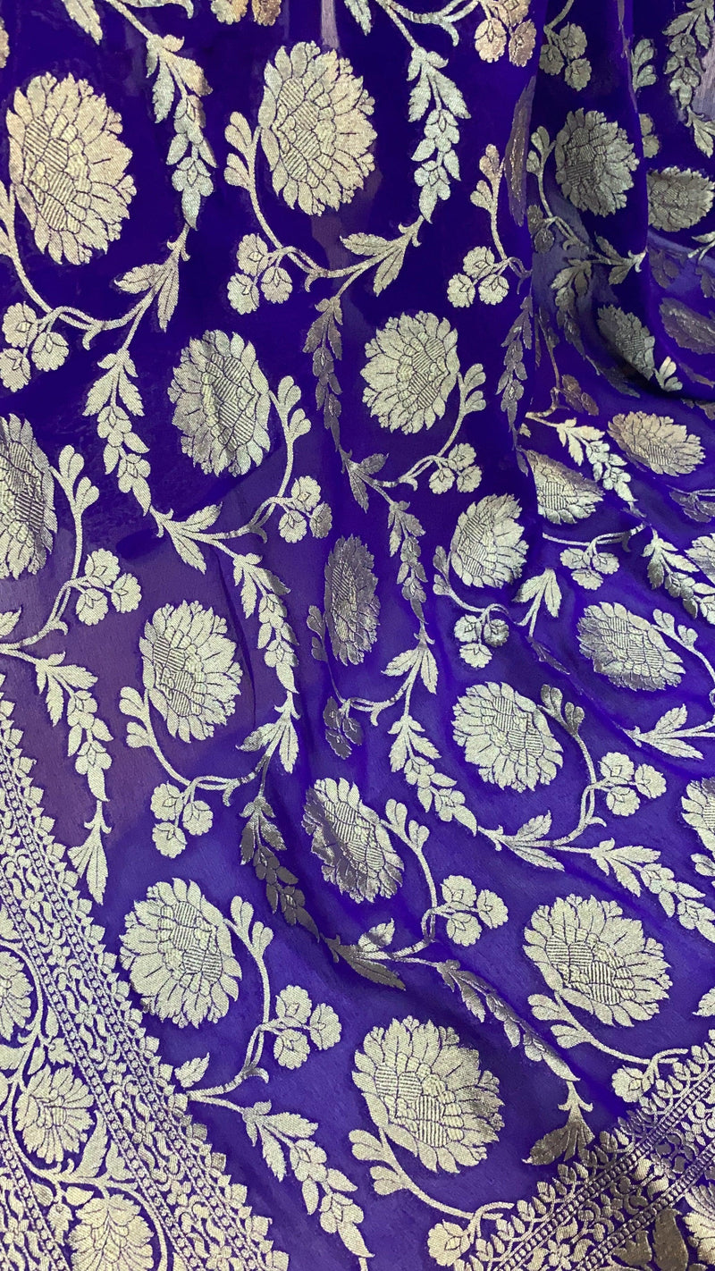 Purple Pure Khaddi Georgette Banarasi Sari - Shades Of Benares