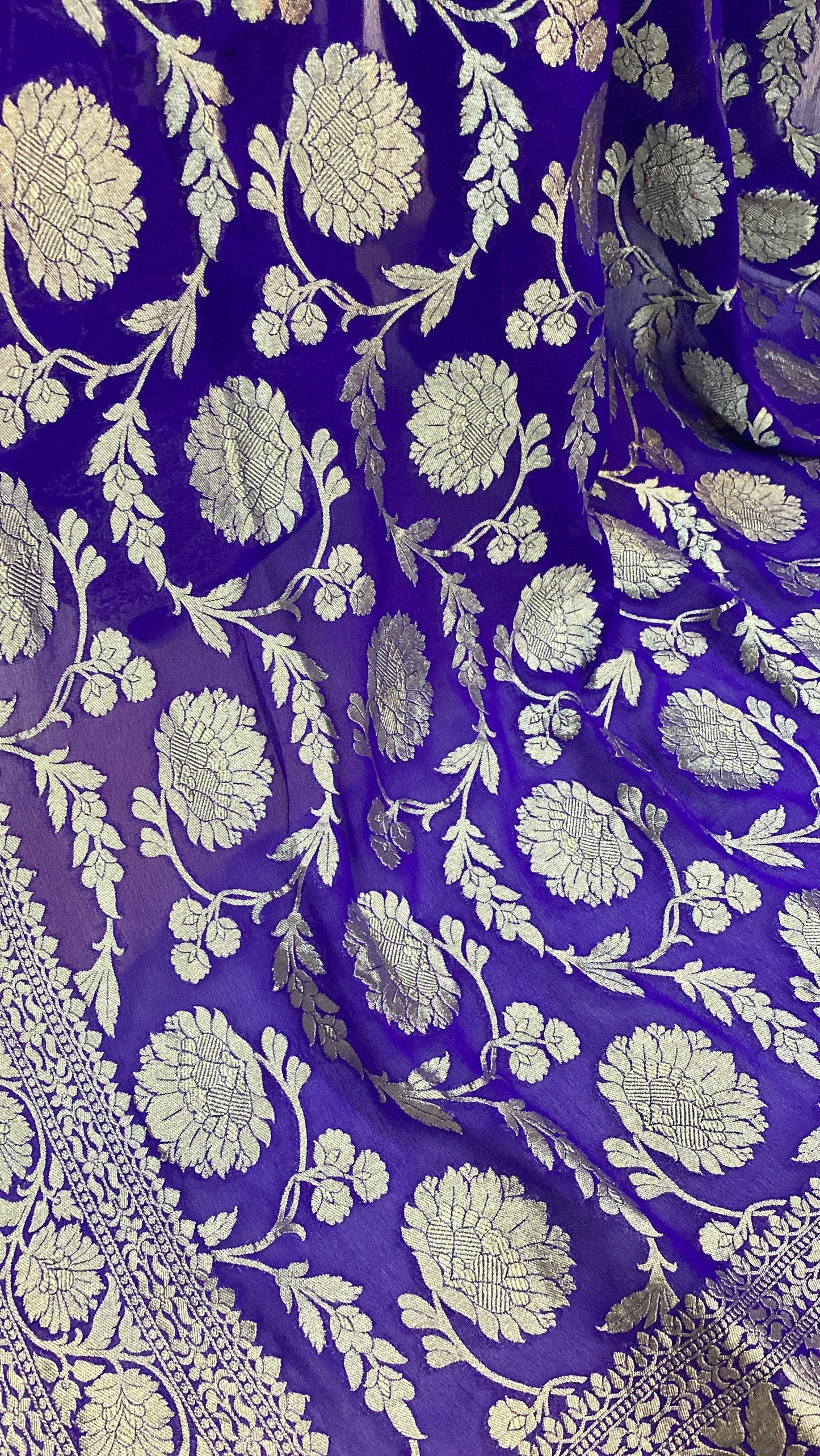 Purple Pure Khaddi Georgette Banarasi Sari by Shades Of Benares - banarasi - banarasi saree shop