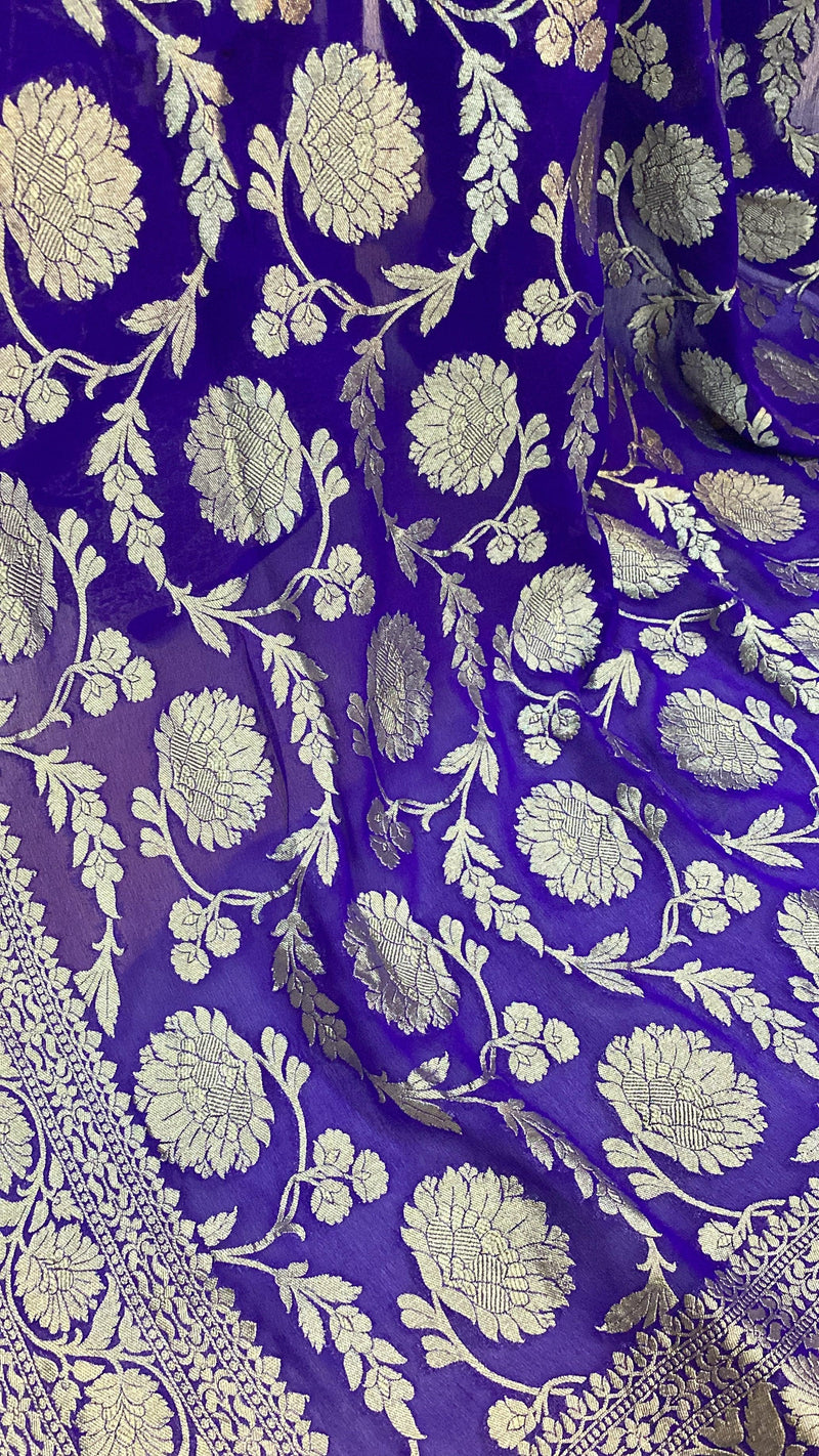 Purple Pure Khaddi Georgette Banarasi Sari - Shades Of Benares