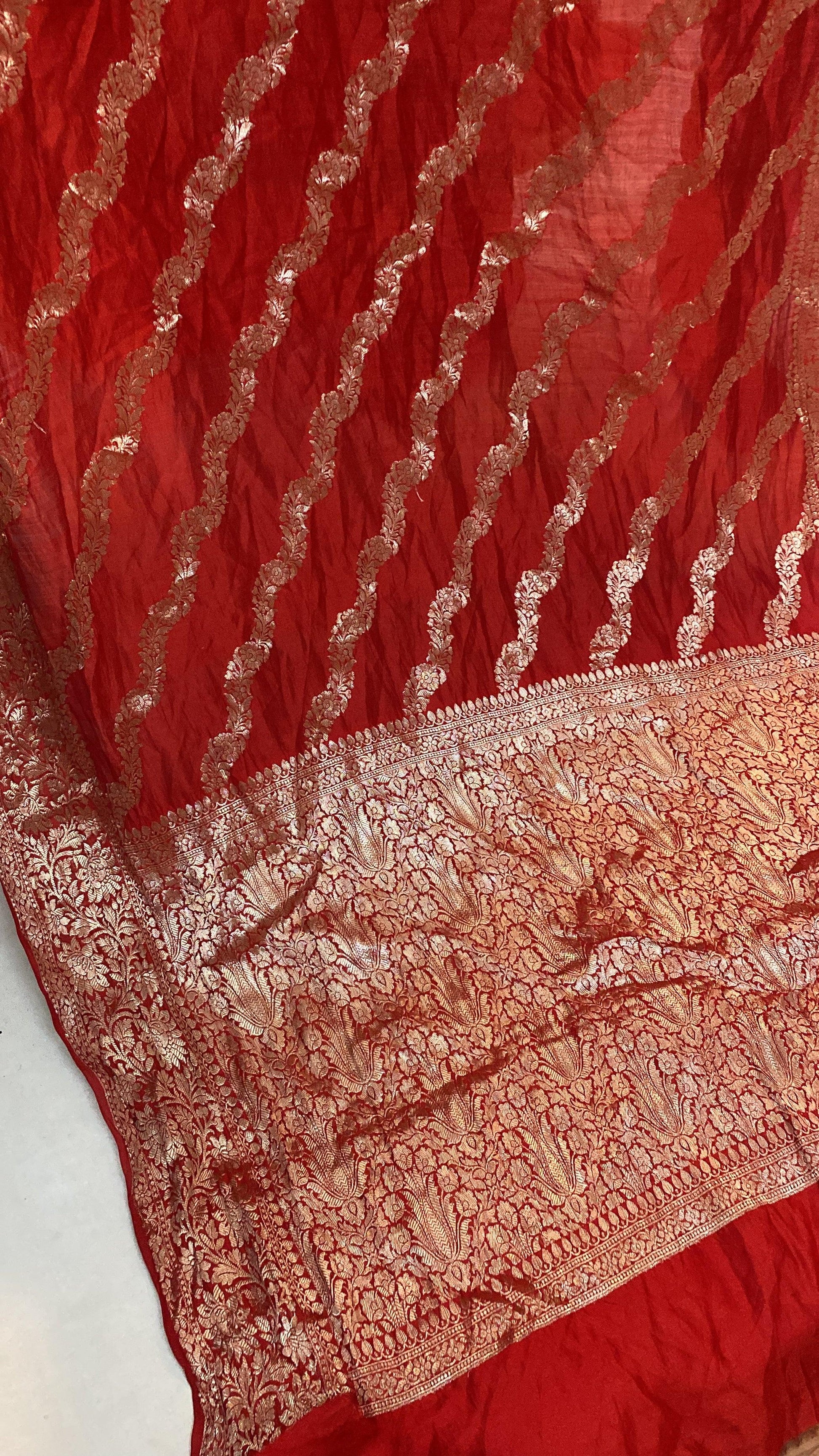 Handwoven Red Pure Banarasi Silk Sari by Shades Of Benares - banarasi - banarasi saree shop