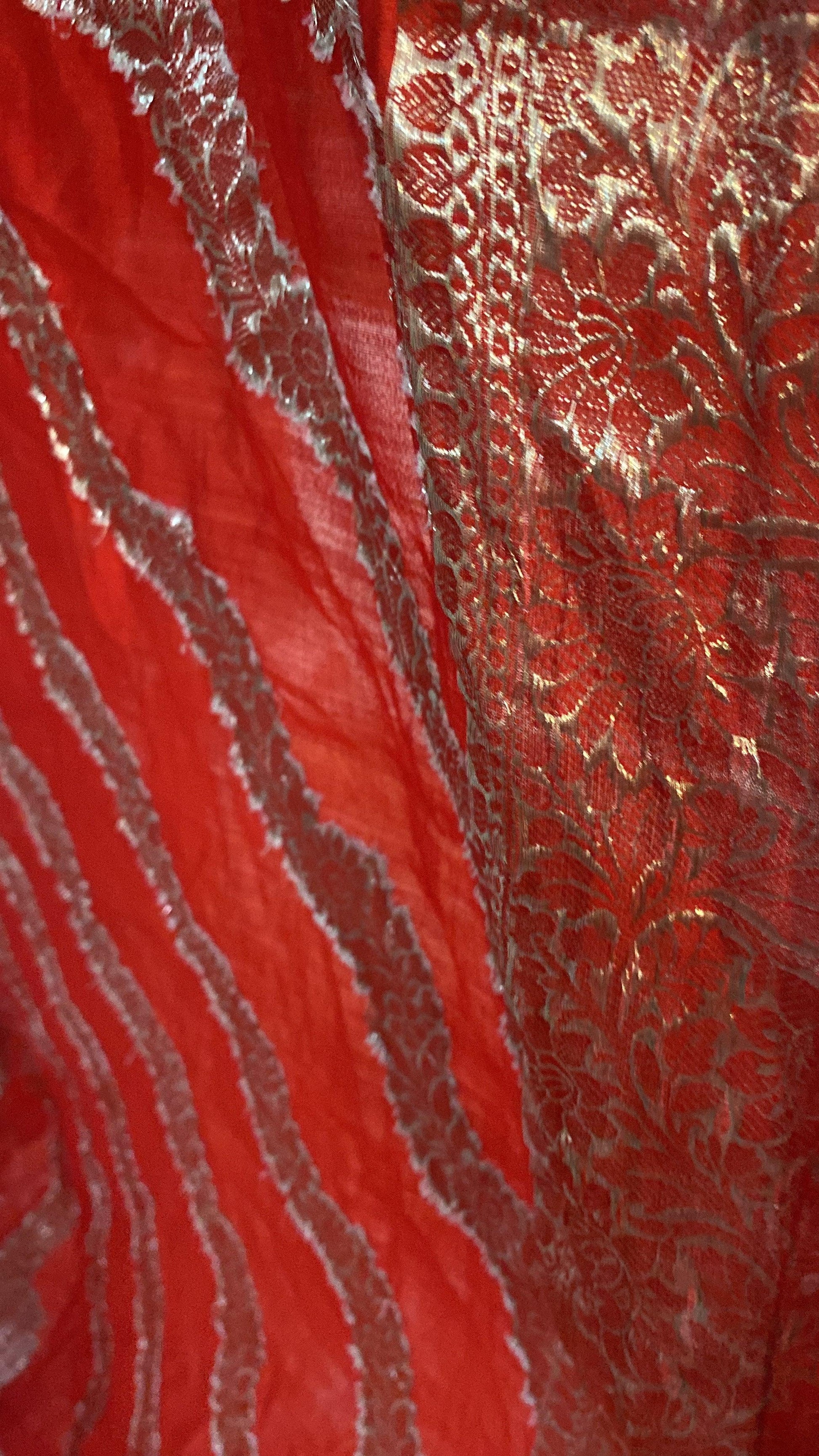 Handwoven Red Pure Banarasi Silk Sari by Shades Of Benares - banarasi - banarasi saree shop