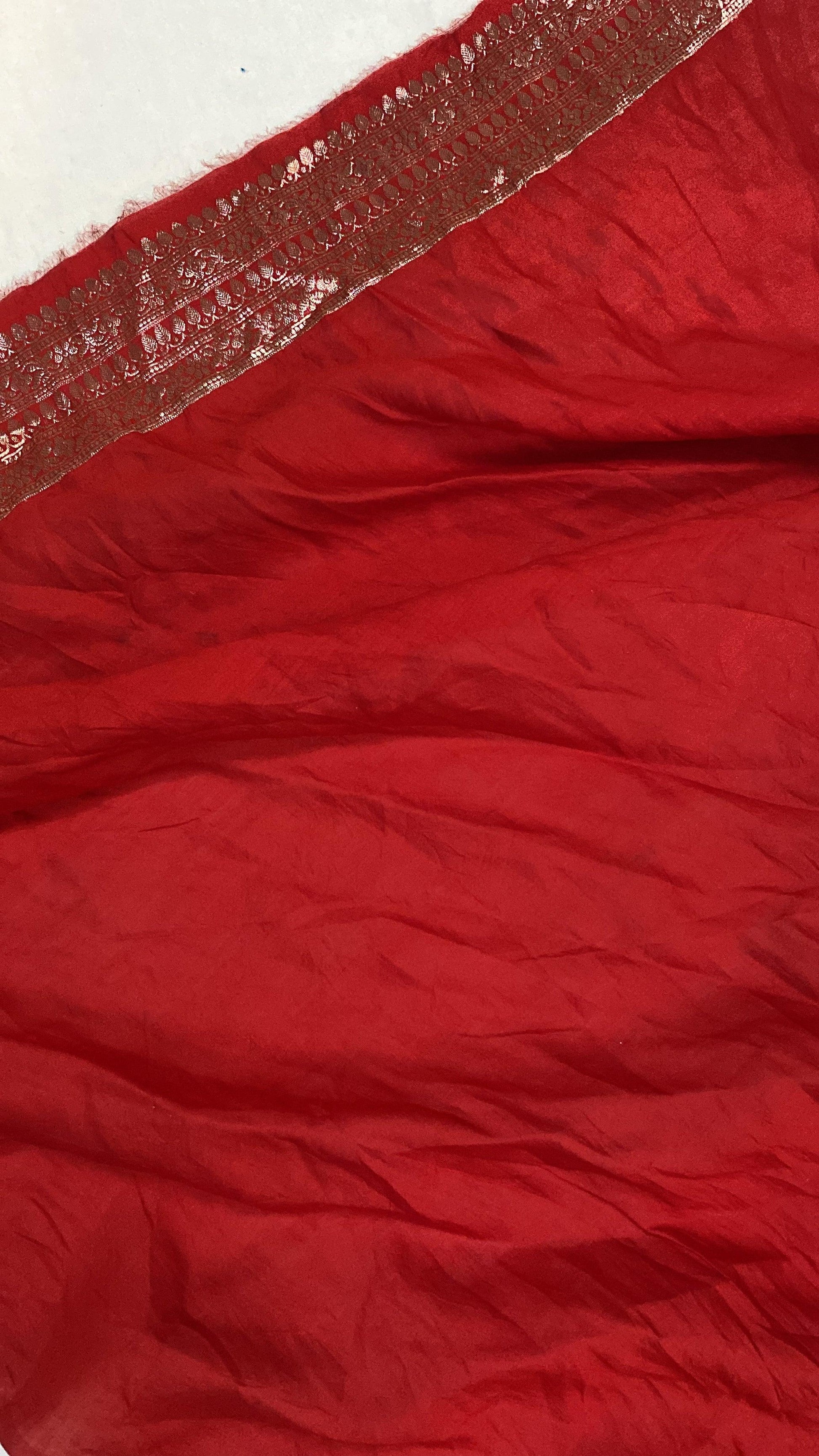 Handwoven Red Pure Banarasi Silk Sari by Shades Of Benares - banarasi - banarasi saree shop