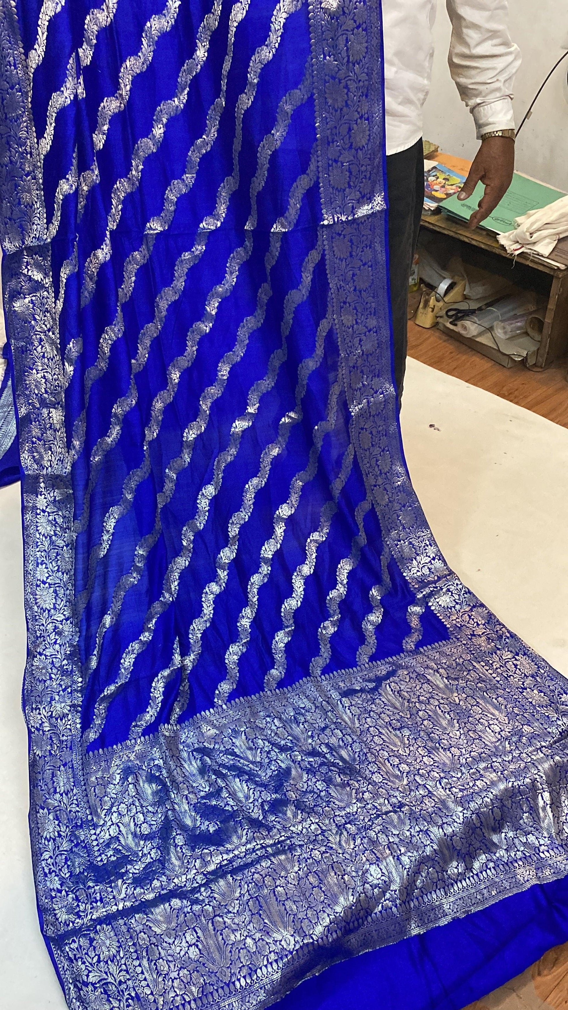 Handwoven Blue Pure Banarasi Silk Sari by Shades Of Benares - banarasi - banarasi saree shop