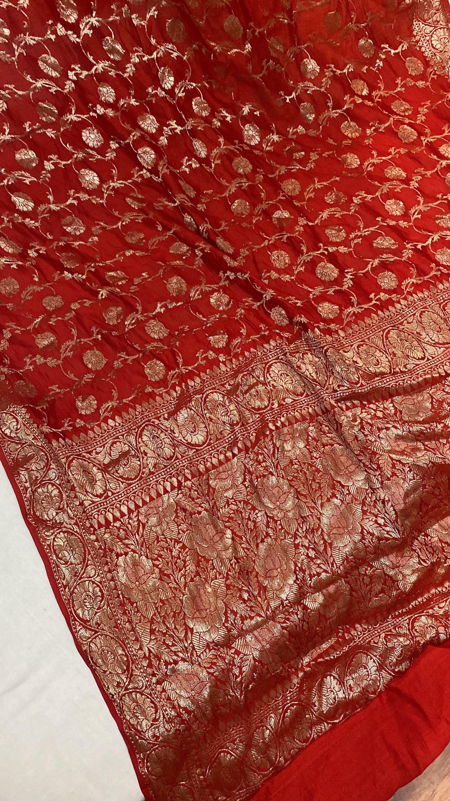 Handwoven Red Pure Banarasi Silk Sari by Shades Of Benares - banarasi - banarasi saree shop