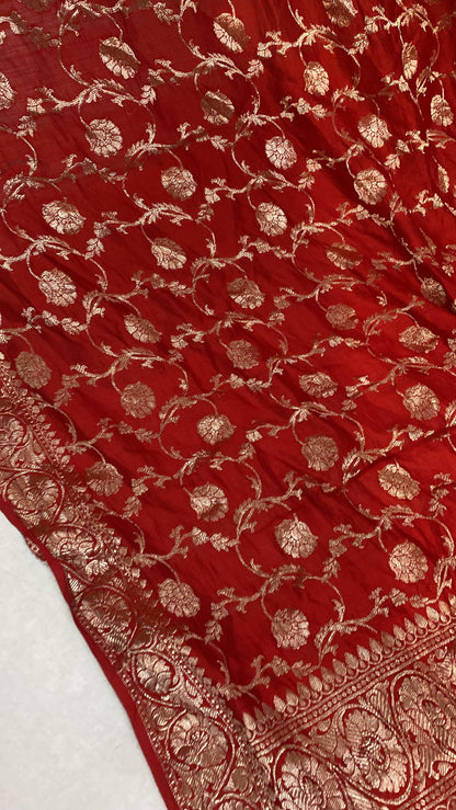 Handwoven Red Pure Banarasi Silk Sari by Shades Of Benares - banarasi - banarasi saree shop