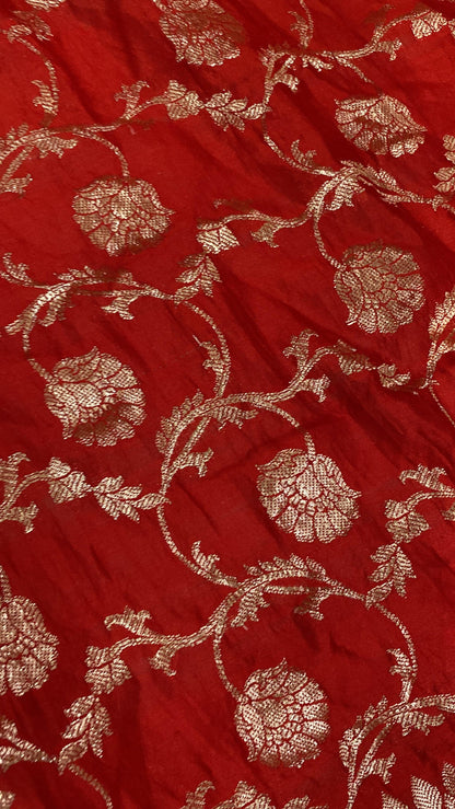 Handwoven Red Pure Banarasi Silk Sari by Shades Of Benares - banarasi - banarasi saree shop