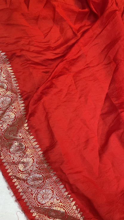 Handwoven Red Pure Banarasi Silk Sari by Shades Of Benares - banarasi - banarasi saree shop