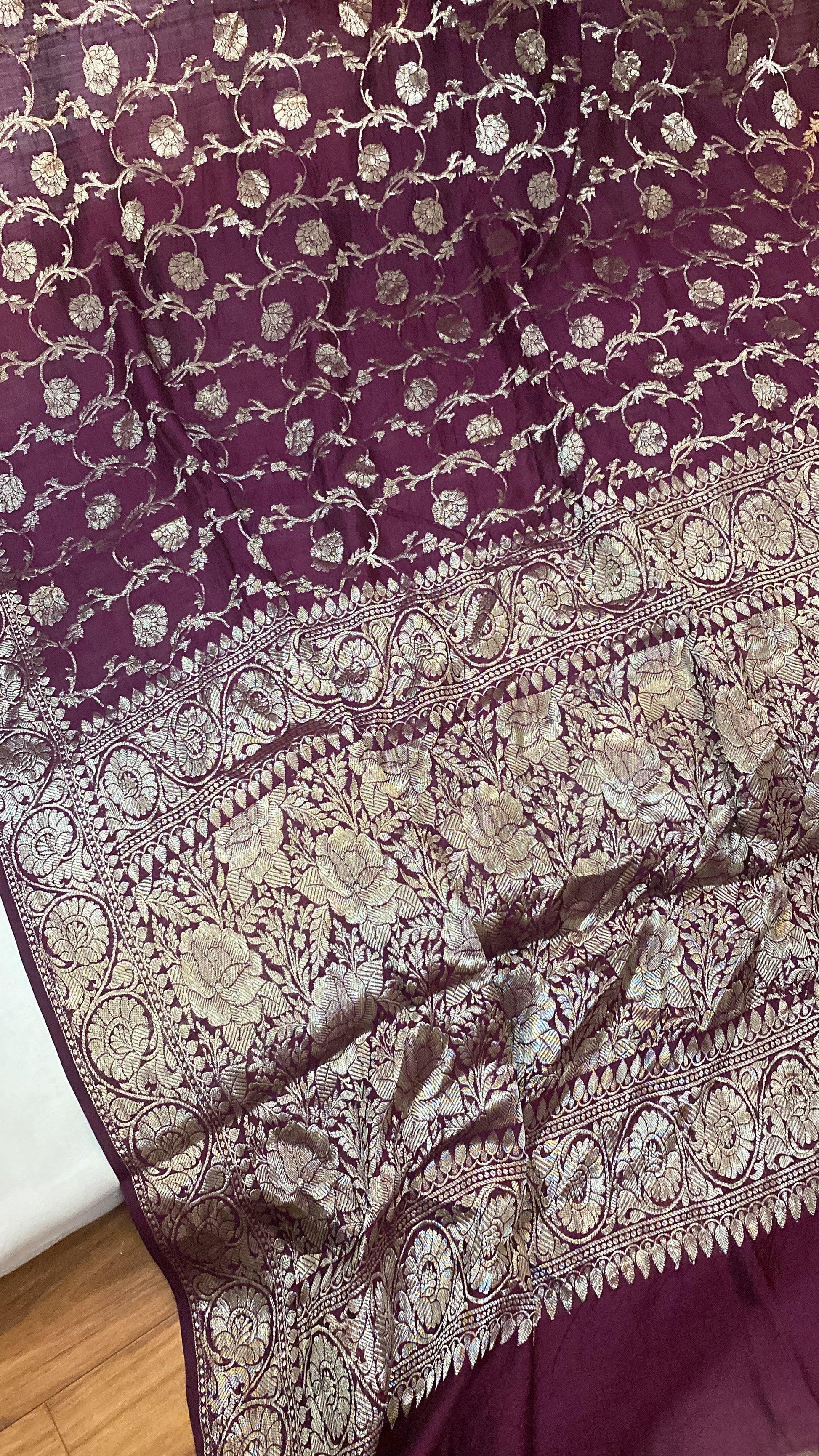 Handwoven Wine Pure Banarasi Silk Sari by Shades Of Benares - banarasi - banarasi saree shop