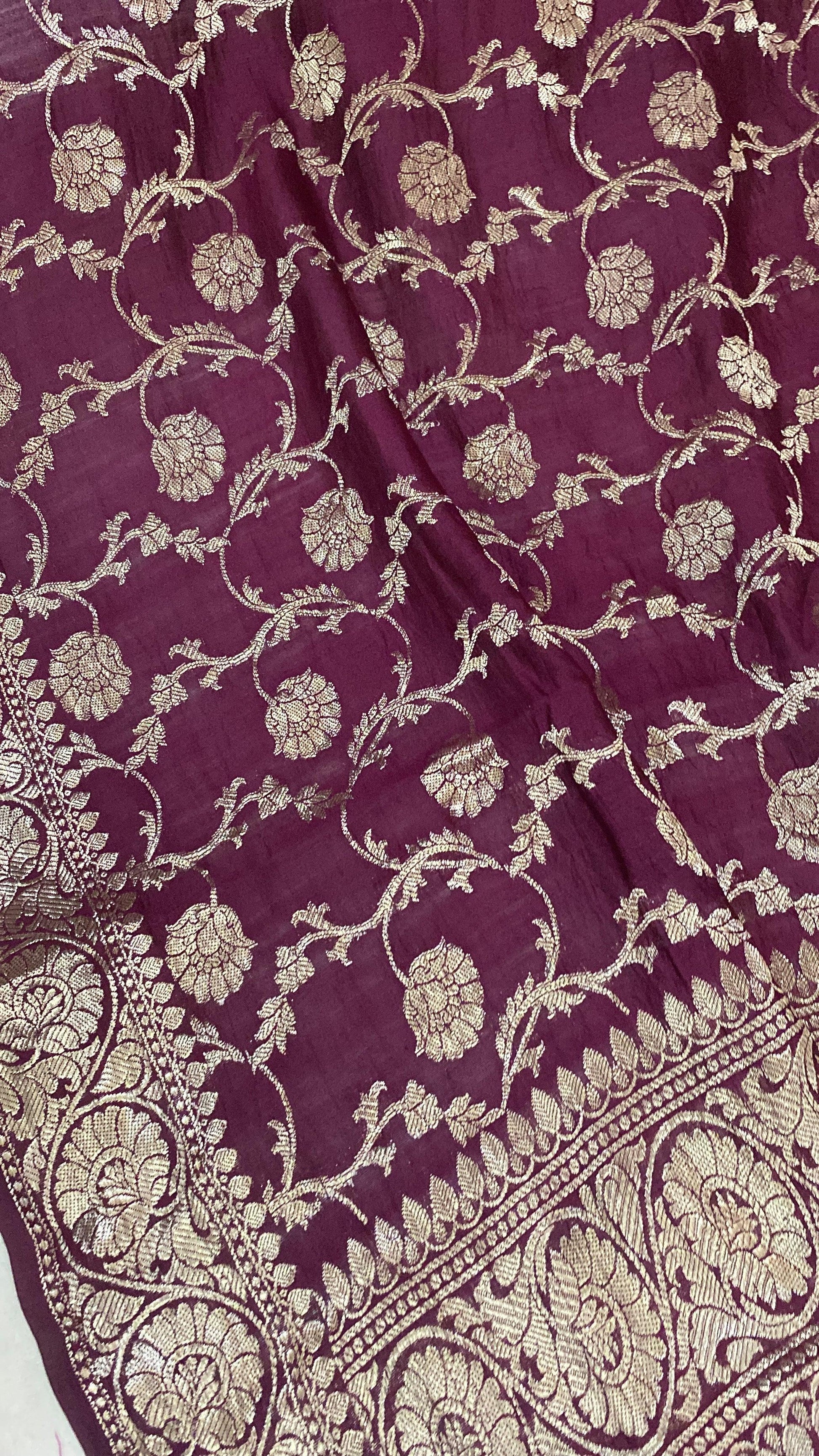 Handwoven Wine Pure Banarasi Silk Sari by Shades Of Benares - banarasi - banarasi saree shop