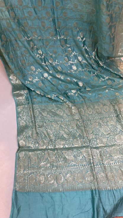 Handwoven Sea Blue Pure Banarasi Silk Sari by Shades Of Benares - banarasi - banarasi saree shop