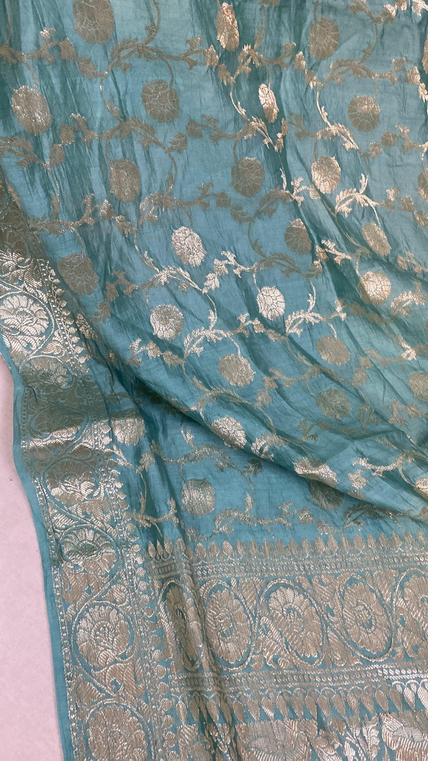 Handwoven Sea Blue Pure Banarasi Silk Sari by Shades Of Benares - banarasi - banarasi saree shop