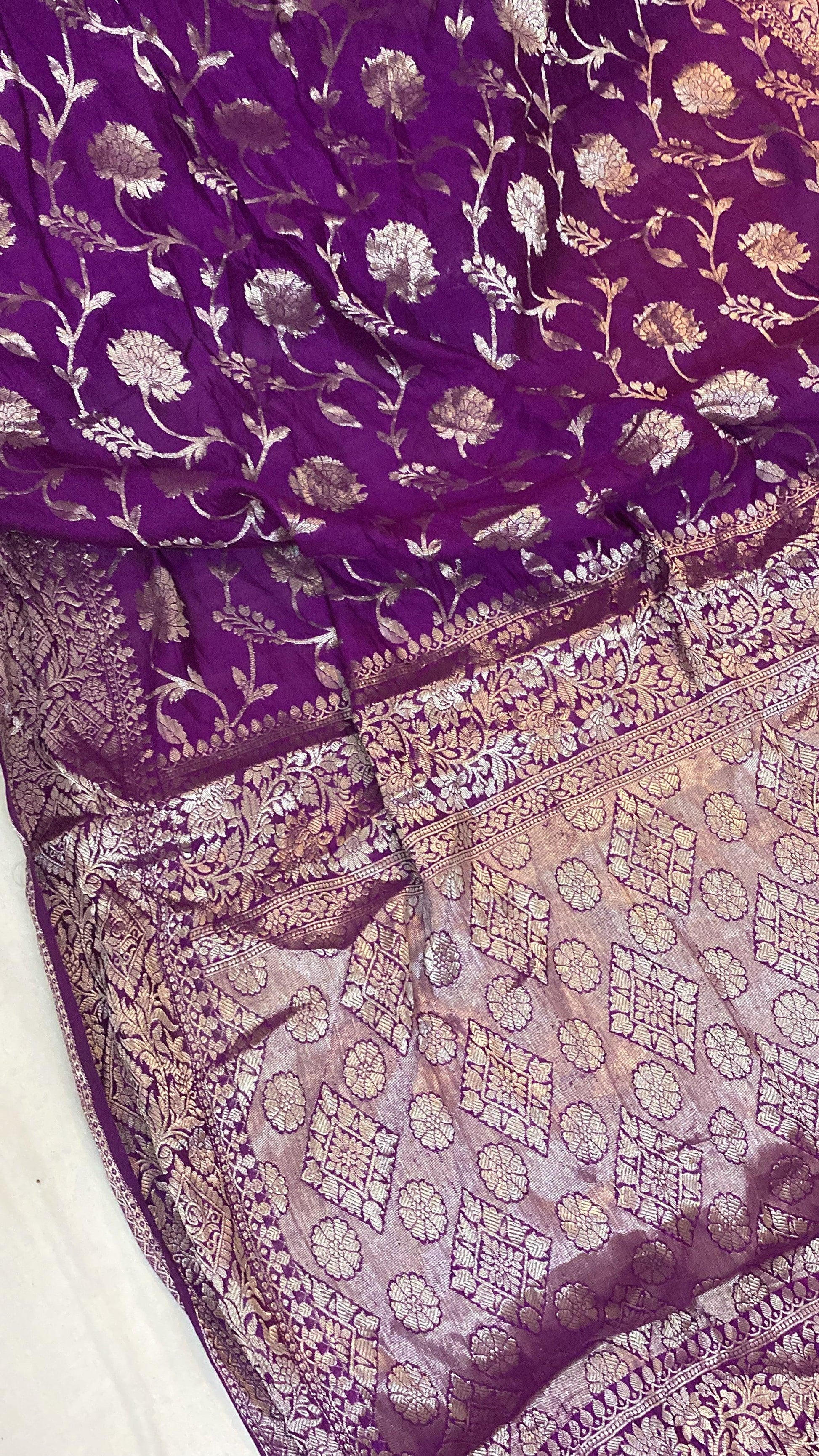 Handwoven Purple Pure Banarasi Silk Sari by Shades Of Benares - banarasi - banarasi saree shop