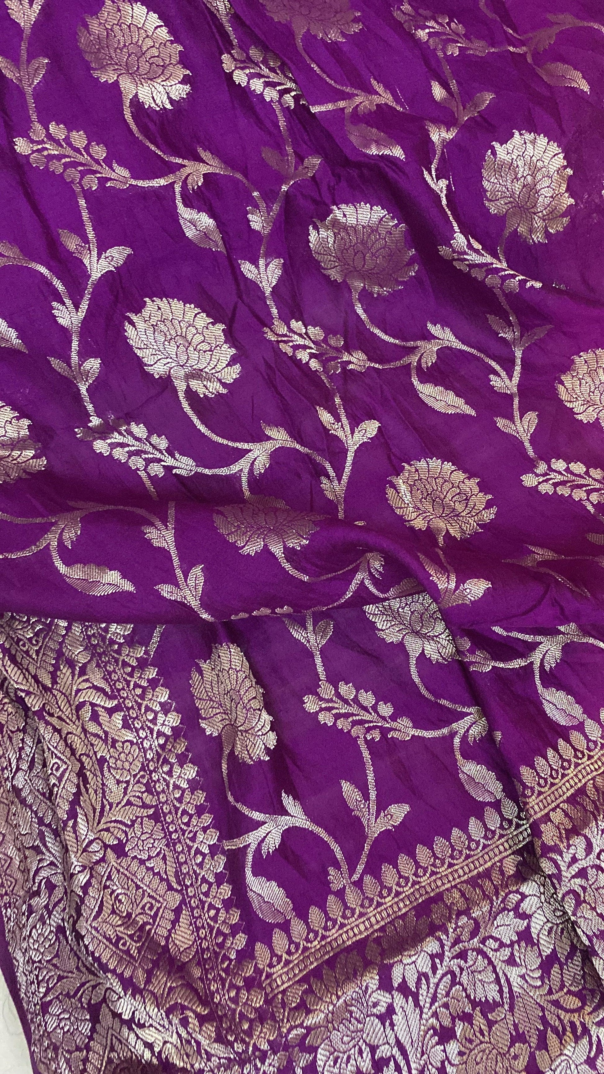 Handwoven Purple Pure Banarasi Silk Sari by Shades Of Benares - banarasi - banarasi saree shop