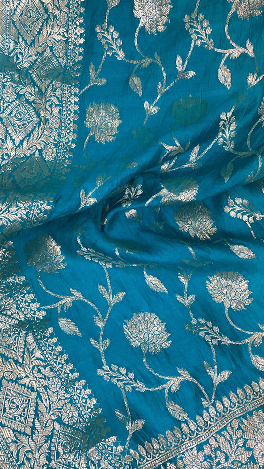 Handwoven Blue Pure Banarasi Silk Sari by Shades Of Benares - banarasi - banarasi saree shop