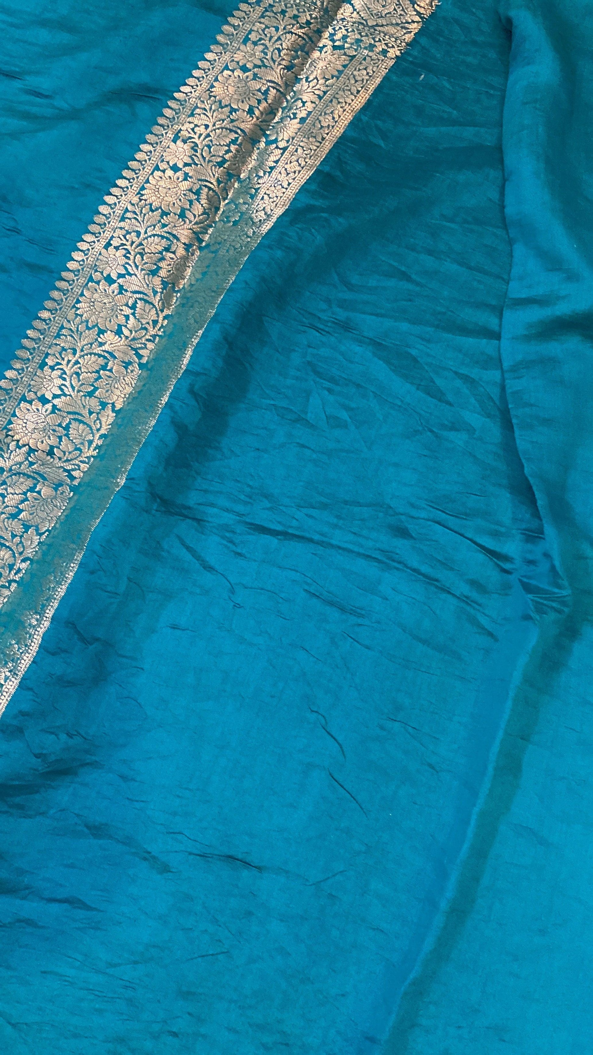 Handwoven Blue Pure Banarasi Silk Sari by Shades Of Benares - banarasi - banarasi saree shop