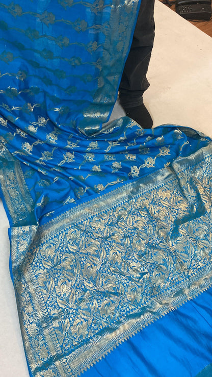 Handwoven Blue Pure Banarasi Silk Sari by Shades Of Benares - banarasi - banarasi saree shop