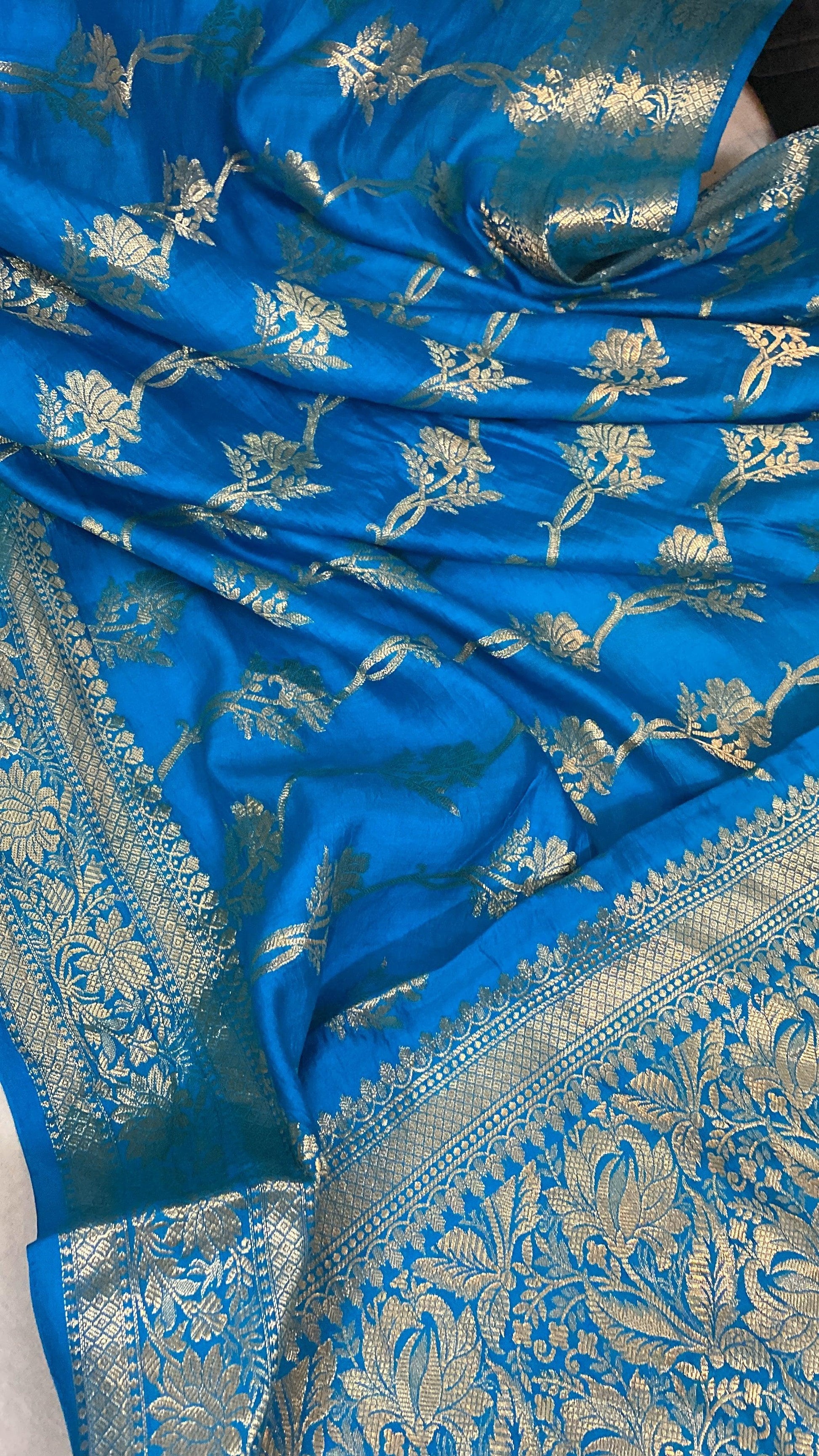 Handwoven Blue Pure Banarasi Silk Sari by Shades Of Benares - banarasi - banarasi saree shop