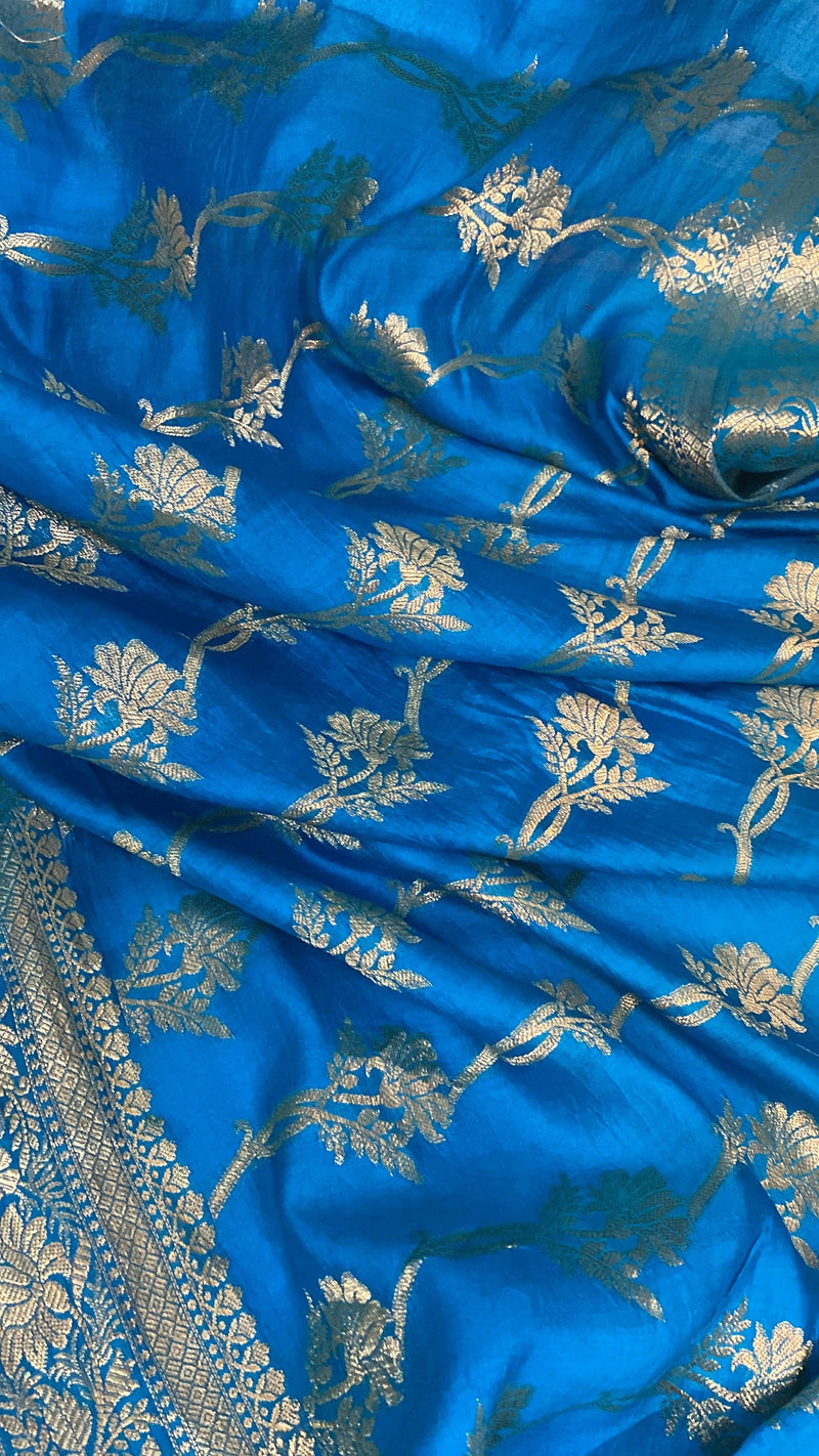 Handwoven Blue Pure Banarasi Silk Sari