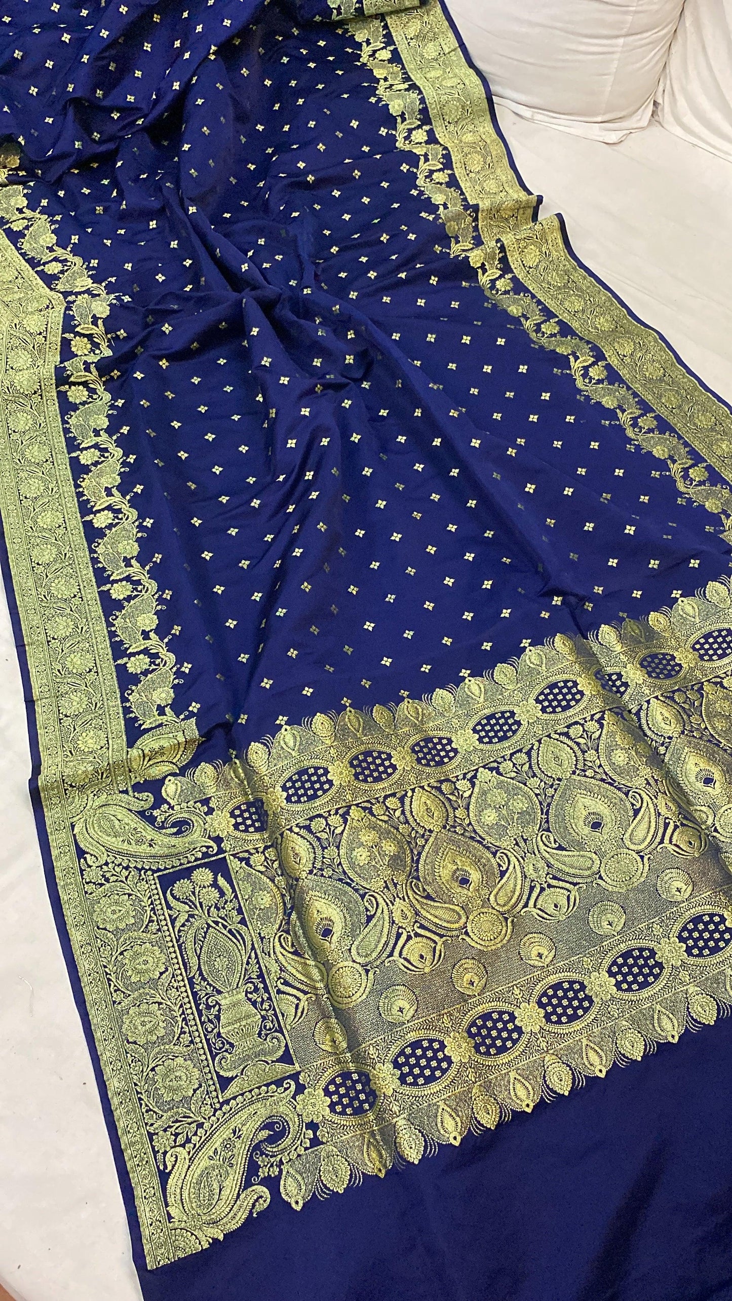 Handwoven Blue Banarasi Silk Sari by Shades Of Benares - banarasi - banarasi saree shop