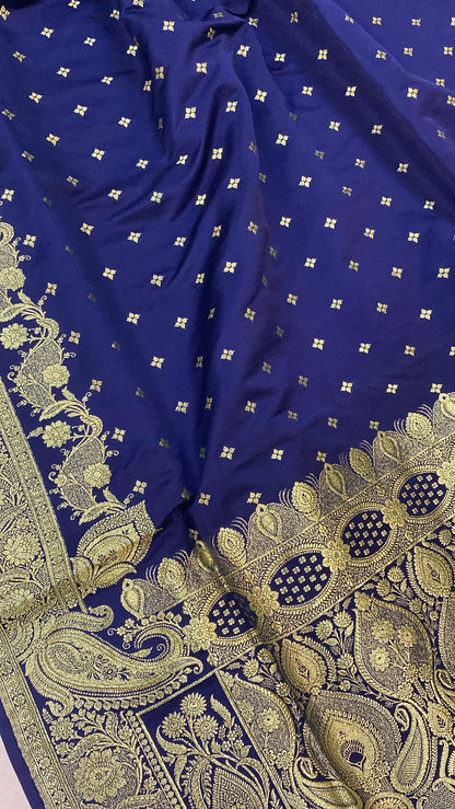 Handwoven Blue Banarasi Silk Sari by Shades Of Benares - banarasi - banarasi saree shop