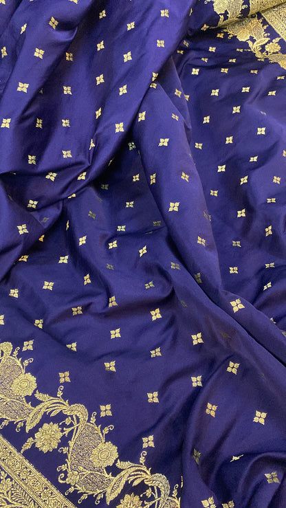 Handwoven Blue Banarasi Silk Sari by Shades Of Benares - banarasi - banarasi saree shop