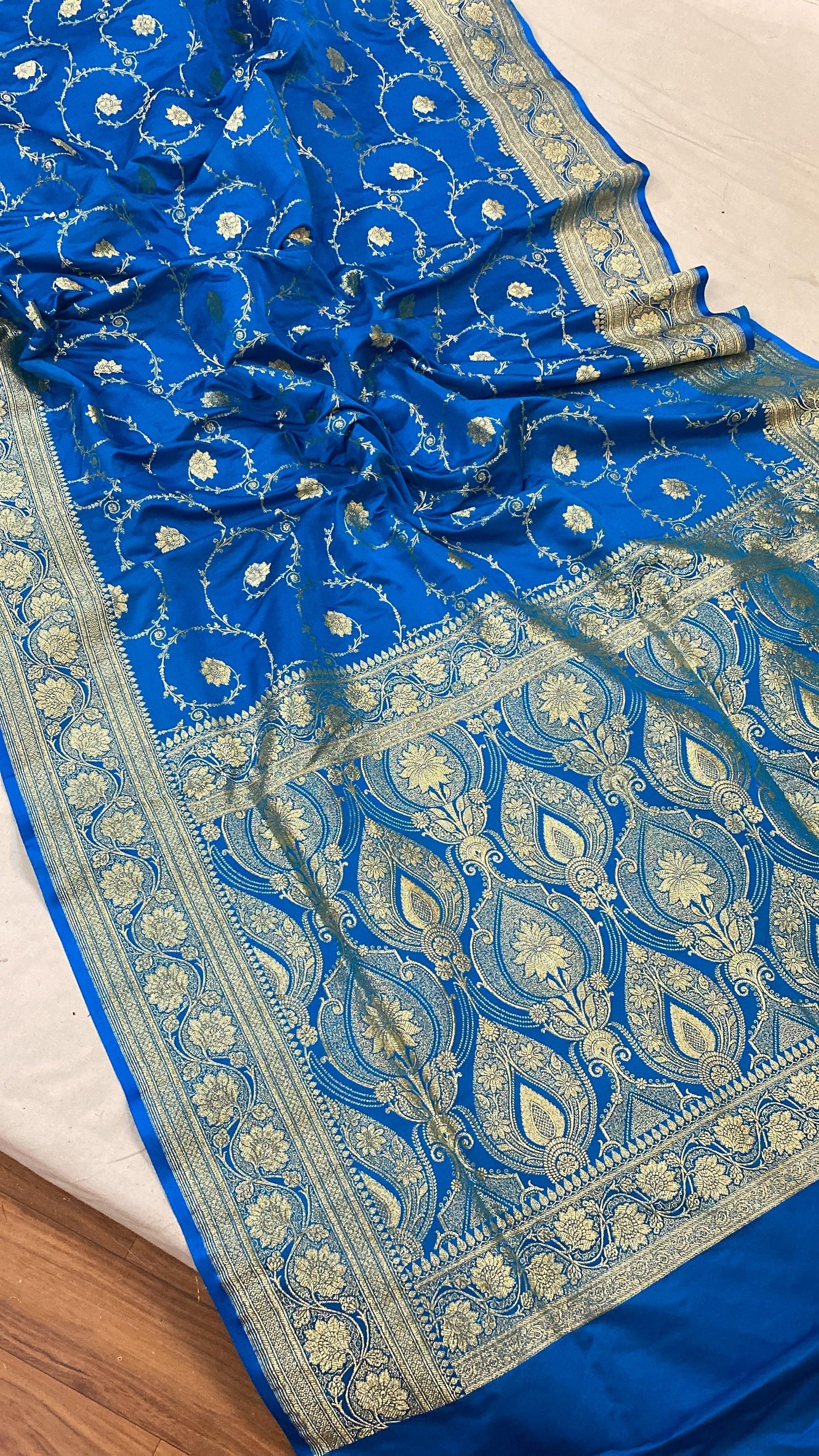 Handwoven Blue Banarasi Silk Sari by Shades Of Benares - banarasi - banarasi saree shop