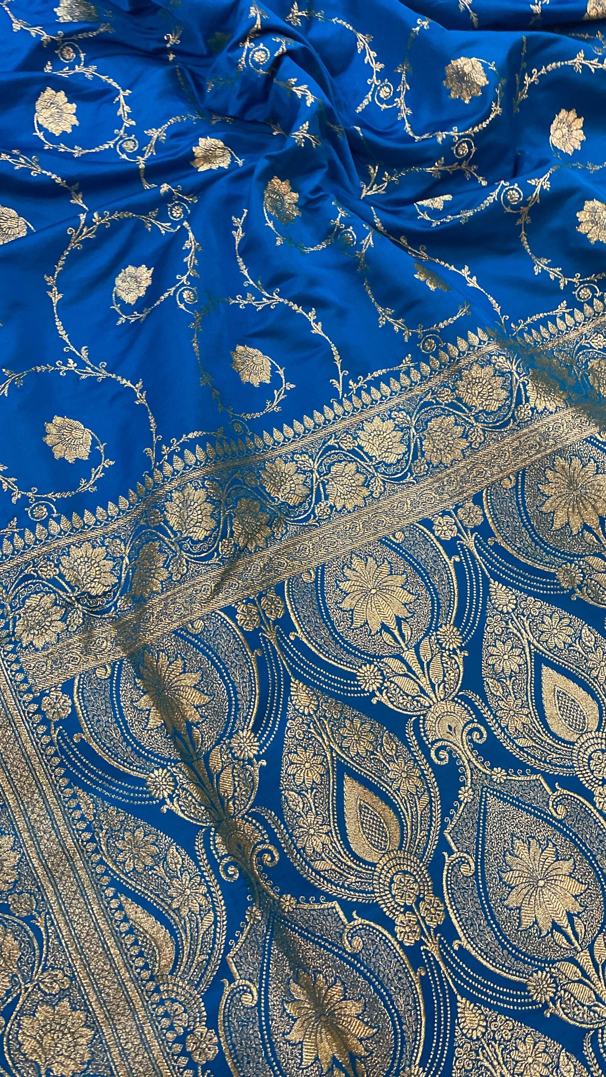 Handwoven Blue Banarasi Silk Sari by Shades Of Benares - banarasi - banarasi saree shop