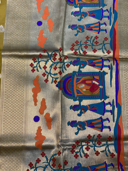 Mehendi Green Handloom Banarasi Silk Saree with Paithani Pallu by Shades Of Benares - banarasi - banarasi saree shop - banarasi saree manufacturers - banarasi saree wholesale - banaraasi sarees