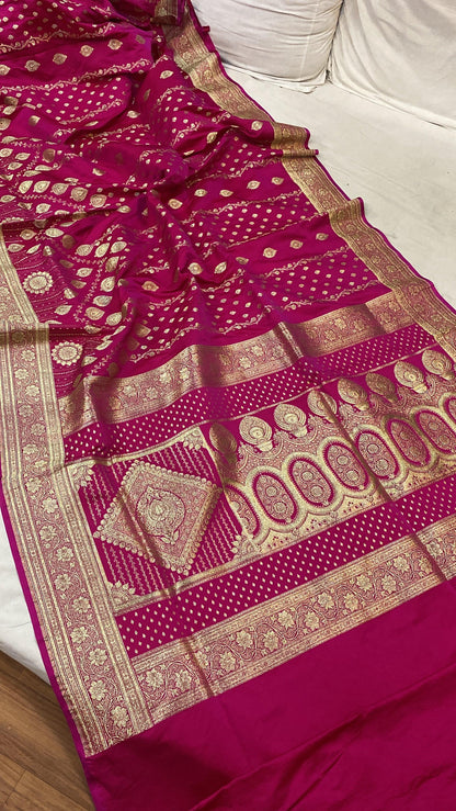 Handwoven Pink Banarasi Silk Sari by Shades Of Benares - banarasi - banarasi saree shop