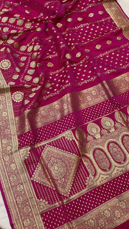 Handwoven Pink Banarasi Silk Sari by Shades Of Benares - banarasi - banarasi saree shop