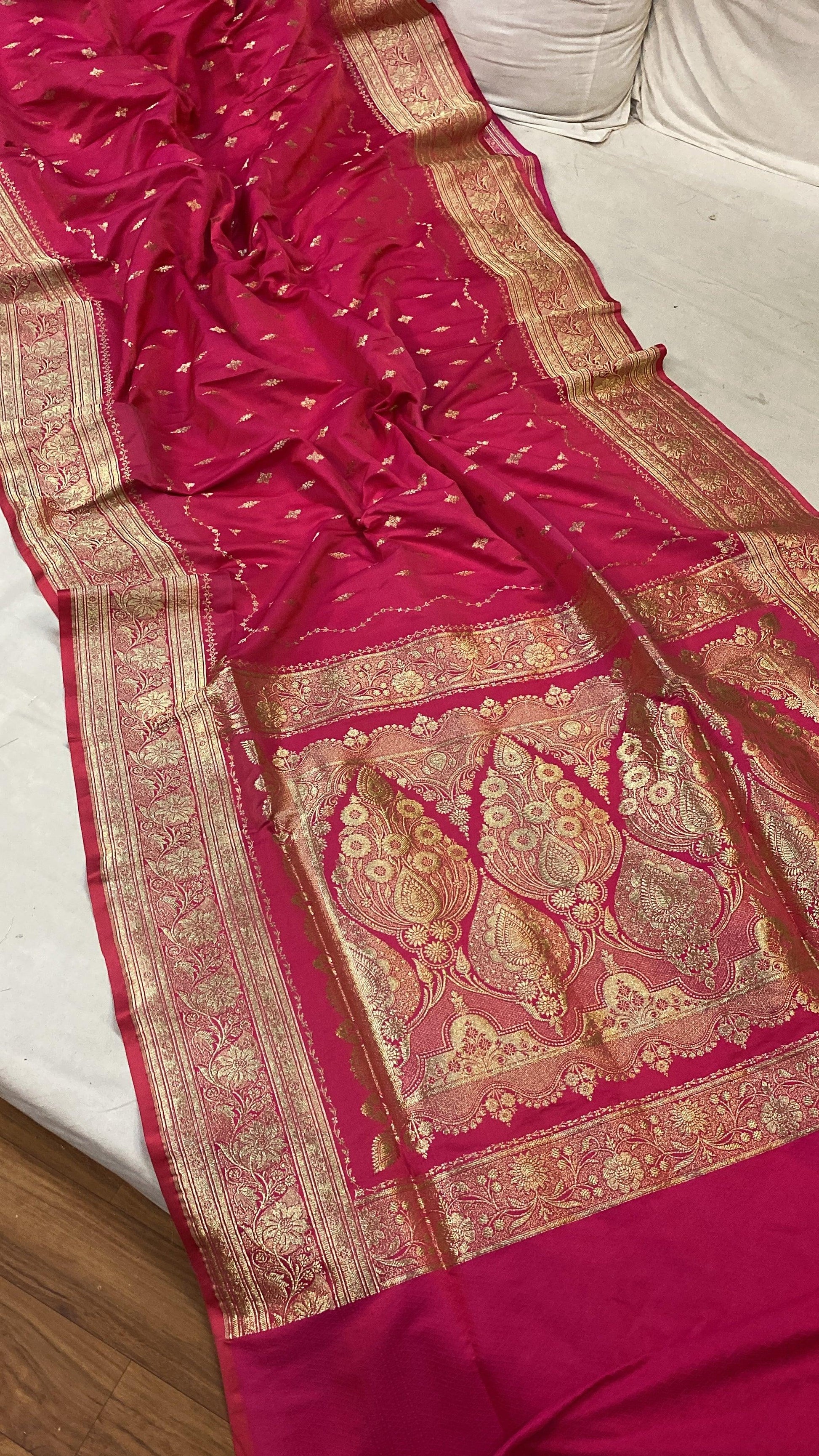 Handwoven Pink Banarasi Silk Sari by Shades Of Benares - banarasi - banarasi saree shop