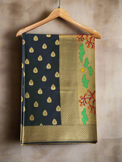 Black Handloom Banarasi Silk Saree with Paithani Pallu by Shades Of Benares - banarasi - banarasi saree shop - banarasi saree manufacturers - banarasi saree wholesale - banaraasi sarees