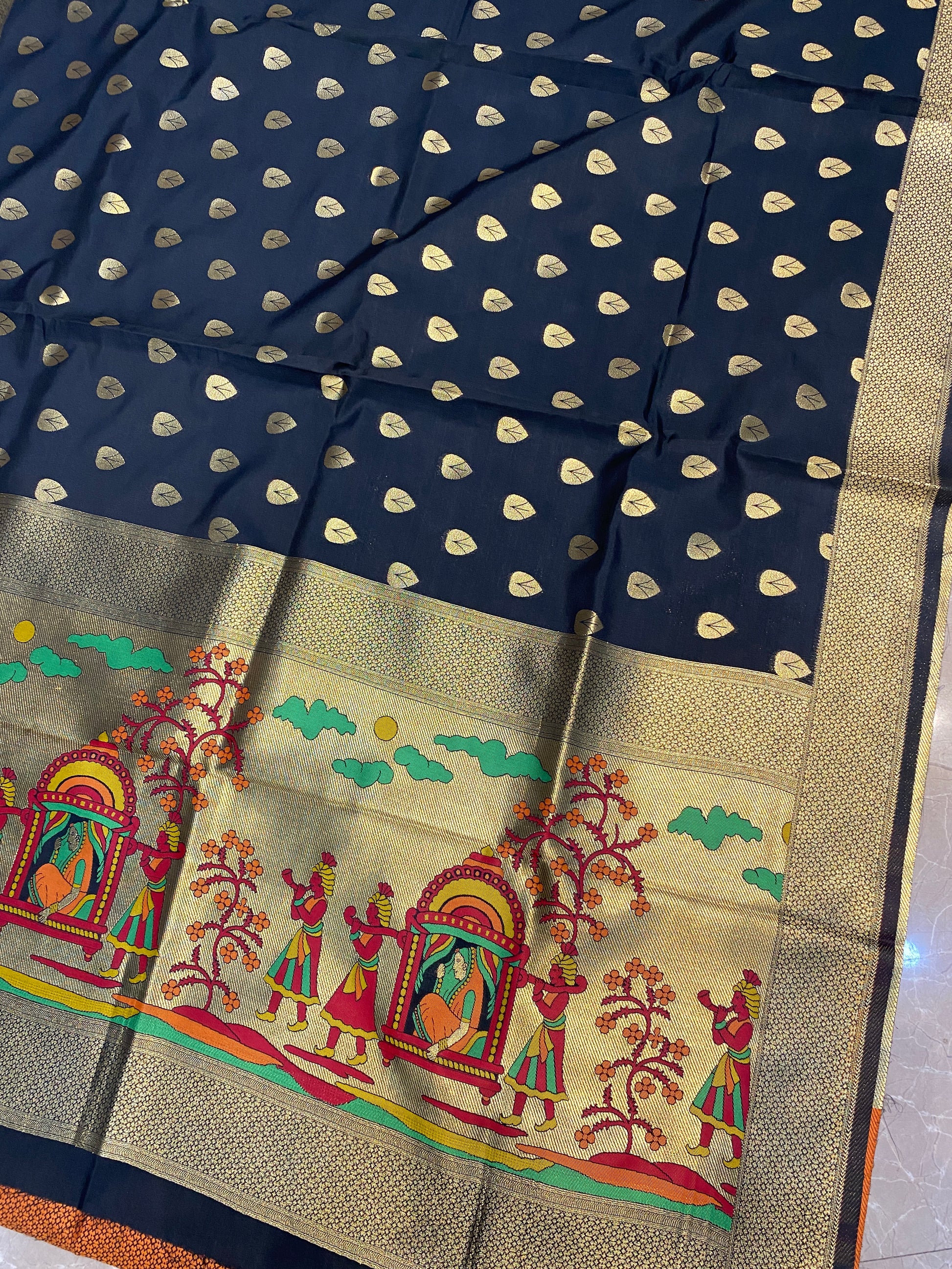 Black Handloom Banarasi Silk Saree with Paithani Pallu by Shades Of Benares - banarasi - banarasi saree shop - banarasi saree manufacturers - banarasi saree wholesale - banaraasi sarees