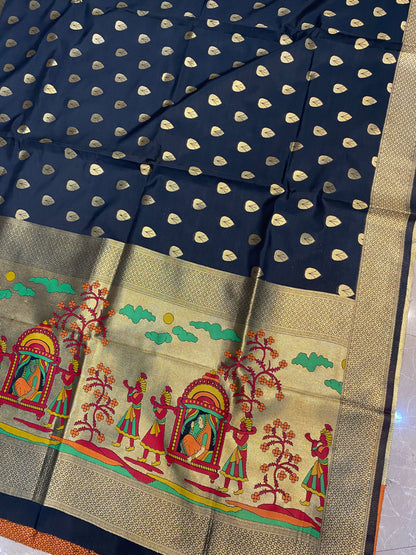 Black Handloom Banarasi Silk Saree with Paithani Pallu by Shades Of Benares - banarasi - banarasi saree shop - banarasi saree manufacturers - banarasi saree wholesale - banaraasi sarees