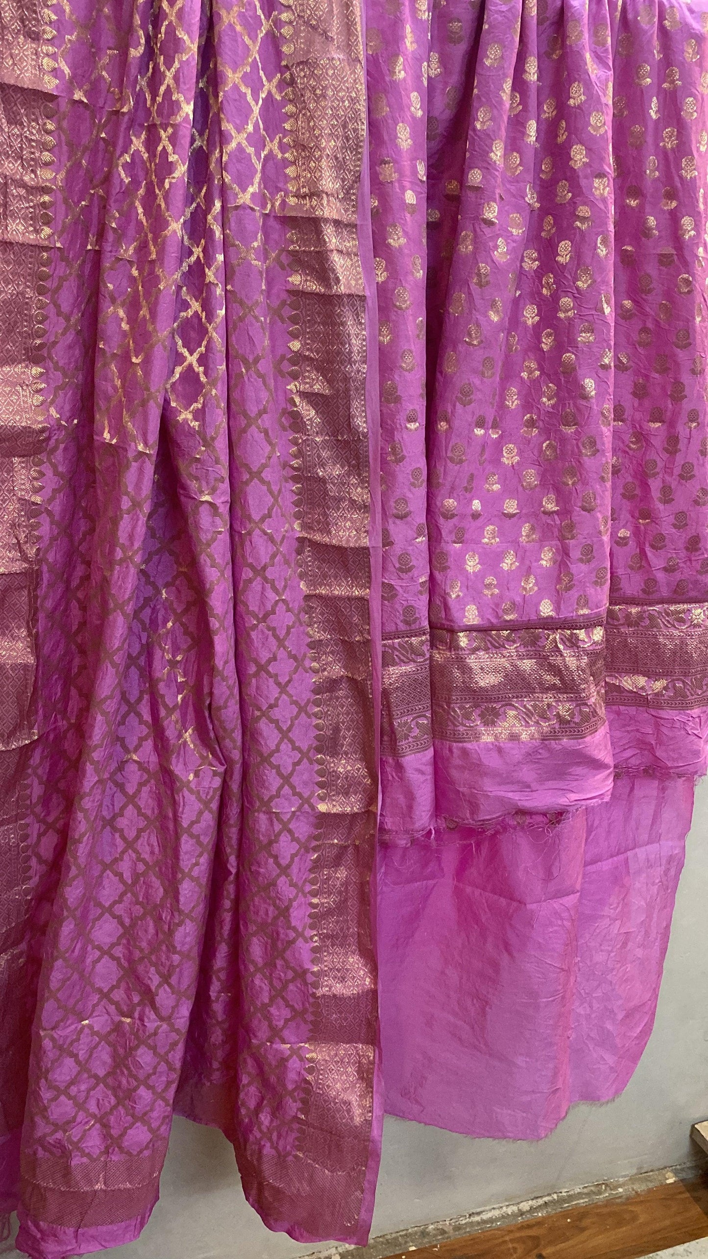 Pink Banarasi cotton silk handloom 3 pcs suit set by Shades Of Benares - banarasi - banarasi saree shop