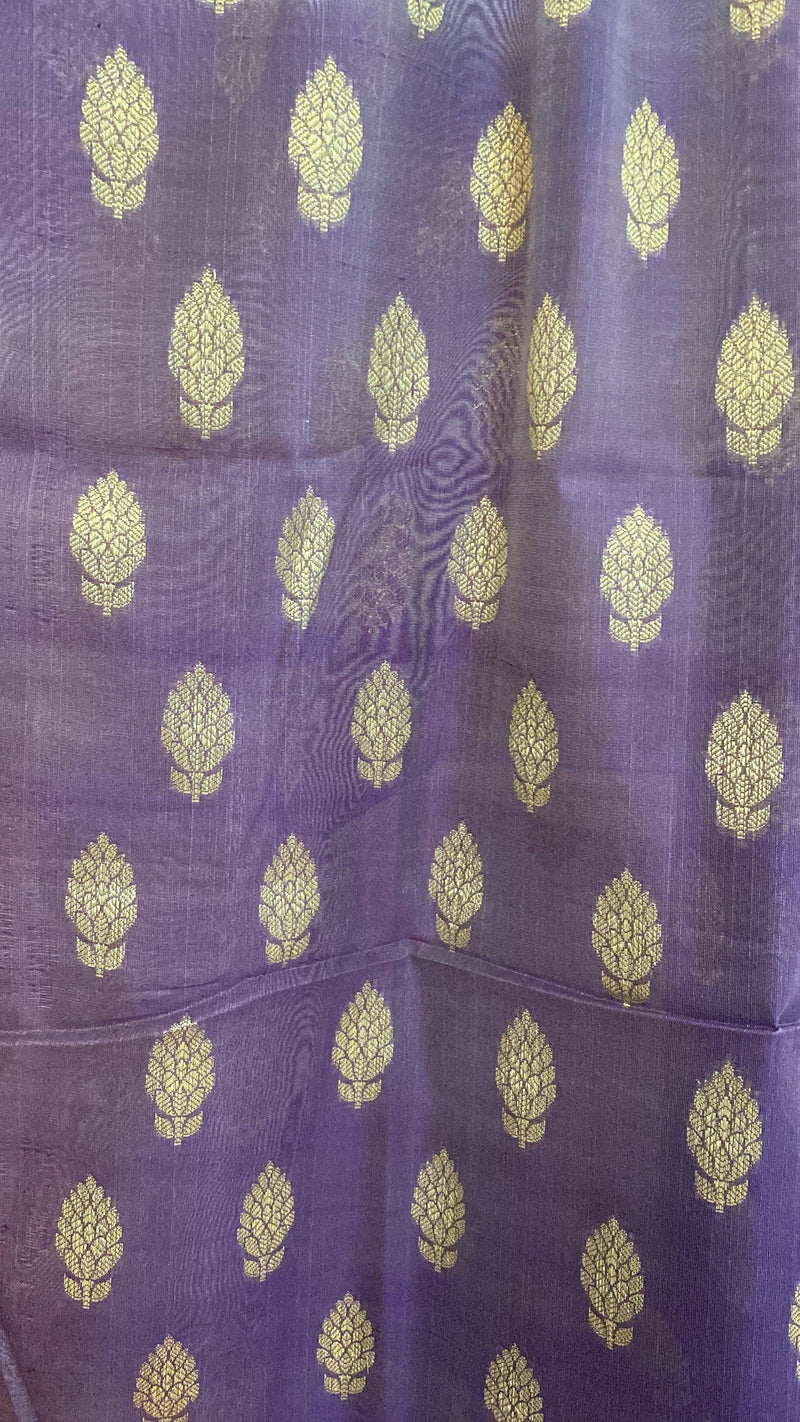 English Purple Banarasi cotton handloom 3 pcs suit set with Tissue Dupatta