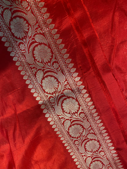 Red Pure Silk Banarasi Saree with Floral Jaal by Shades Of Benares - banarasi - banarasi saree shop - banarasi saree manufacturers - banarasi saree wholesale - banaraasi sarees