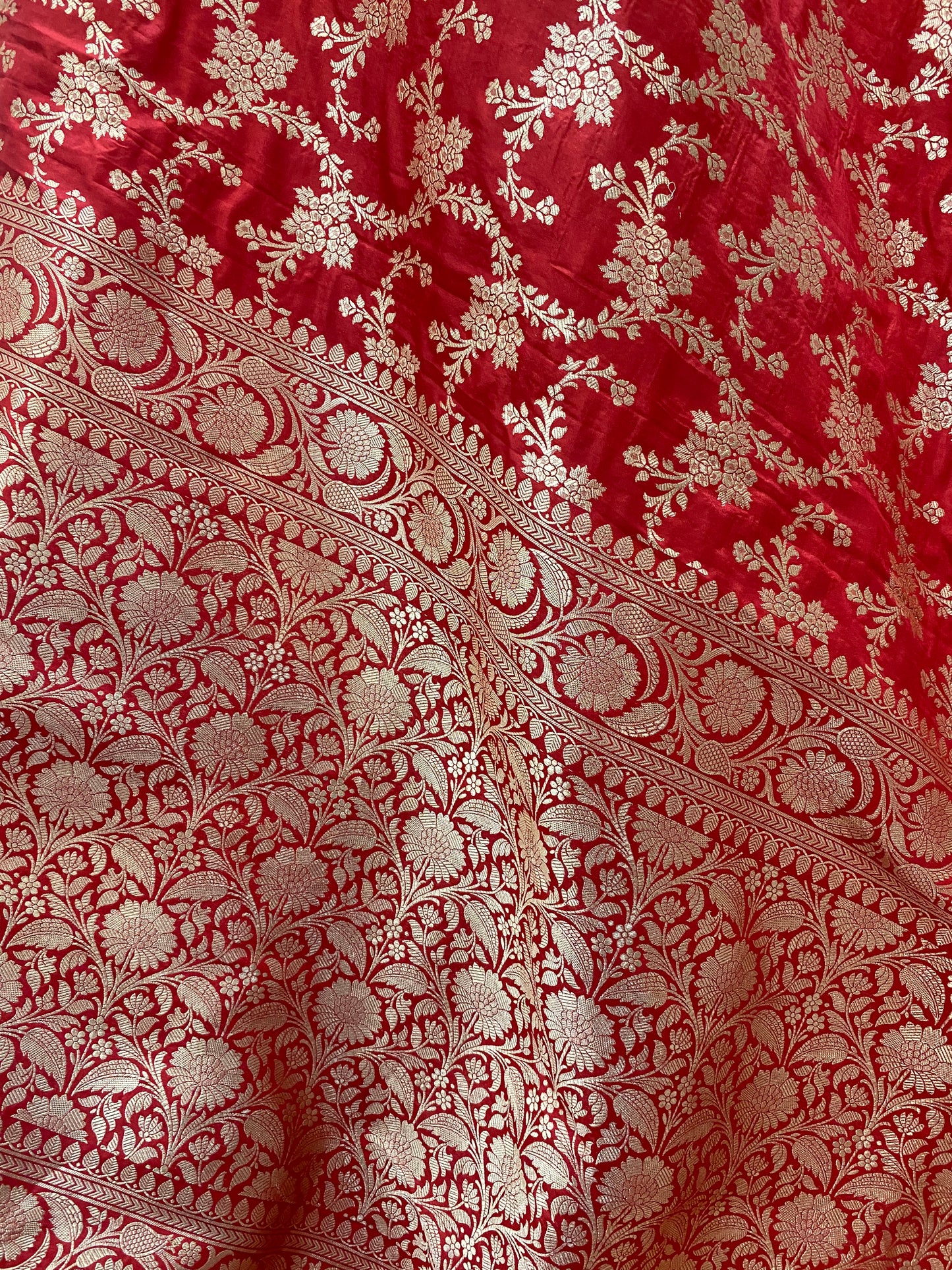 Red Pure Silk Banarasi Saree with Floral Jaal by Shades Of Benares - banarasi - banarasi saree shop - banarasi saree manufacturers - banarasi saree wholesale - banaraasi sarees