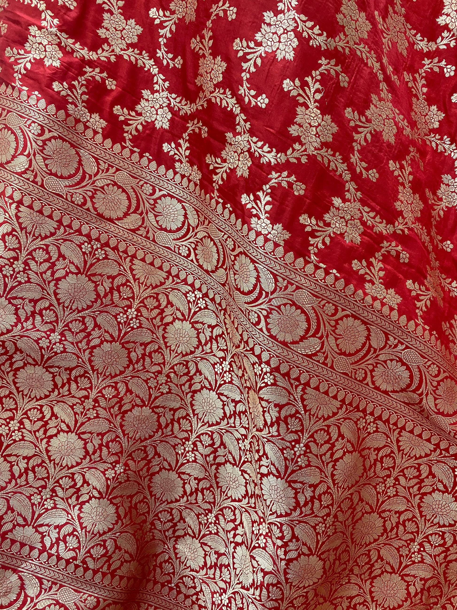 Red Pure Silk Banarasi Saree with Floral Jaal by Shades Of Benares - banarasi - banarasi saree shop - banarasi saree manufacturers - banarasi saree wholesale - banaraasi sarees
