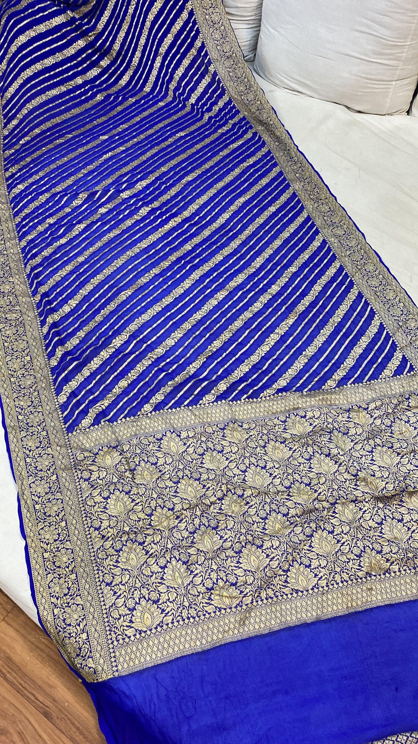 Blue Pure Khaddi Georgette Banarasi Sari by Shades Of Benares - banarasi - banarasi saree shop