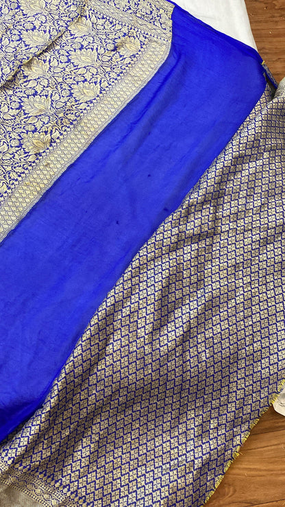 Blue Pure Khaddi Georgette Banarasi Sari by Shades Of Benares - banarasi - banarasi saree shop