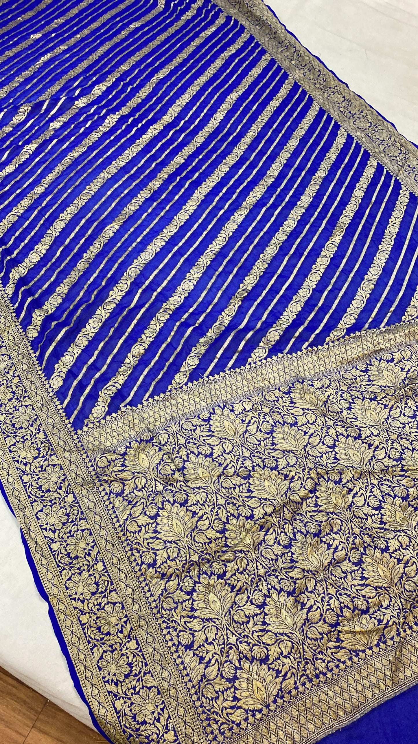 Blue Pure Khaddi Georgette Banarasi Sari by Shades Of Benares - banarasi - banarasi saree shop