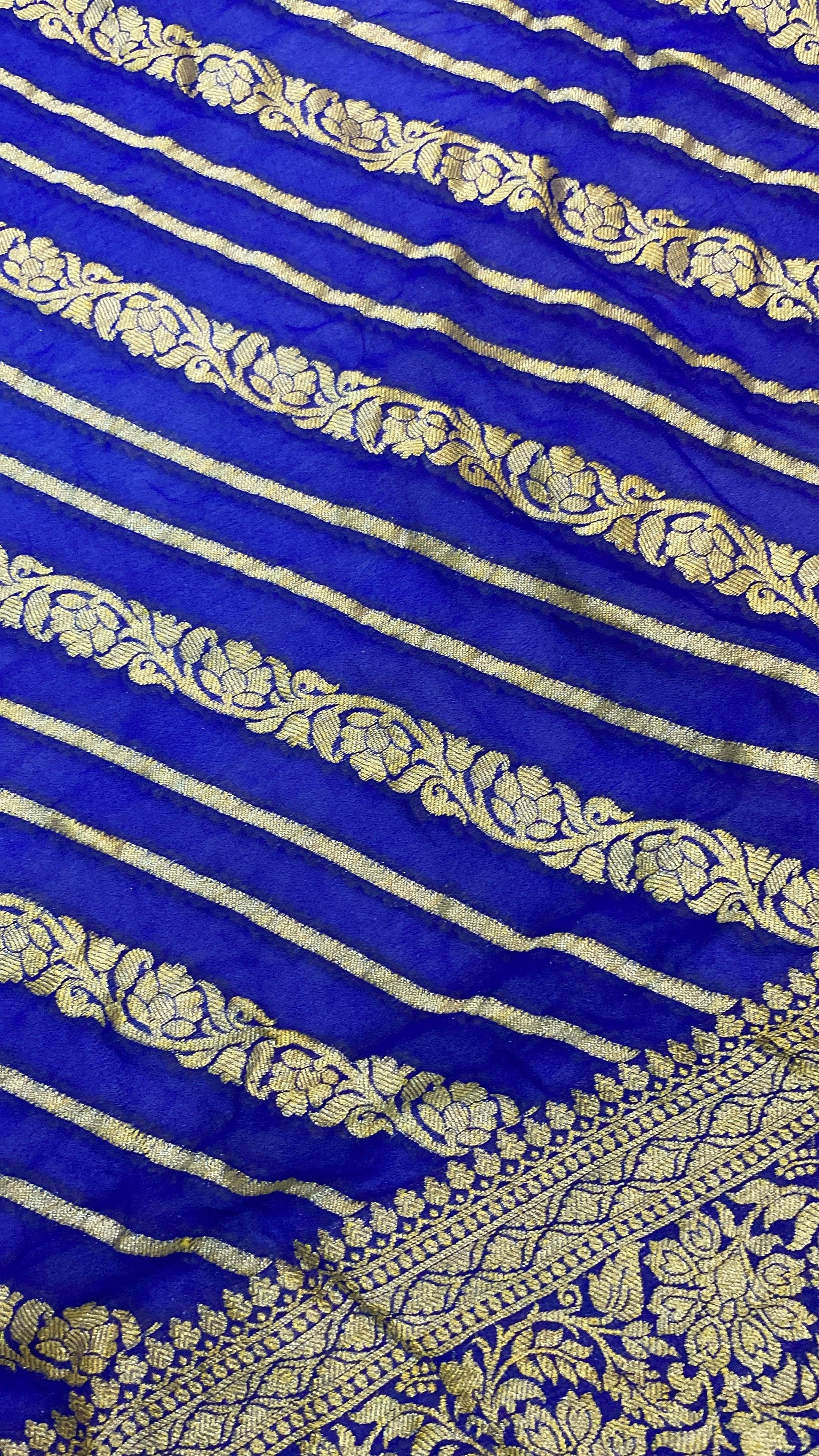 Blue Pure Khaddi Georgette Banarasi Sari by Shades Of Benares - banarasi - banarasi saree shop