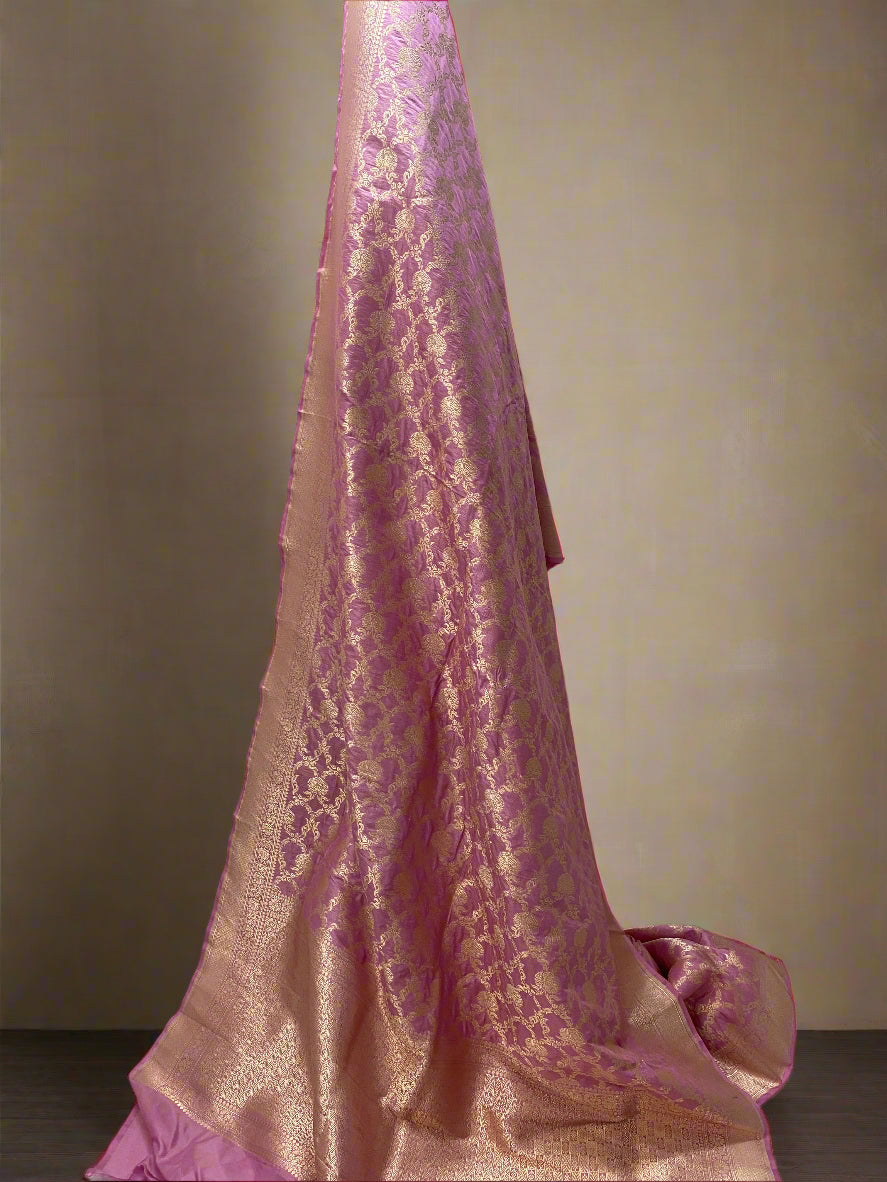 Pink Pure Silk Banarasi Saree with Floral Jaal by Shades Of Benares - banarasi - banarasi saree shop - banarasi saree manufacturers - banarasi saree wholesale - banaraasi sarees