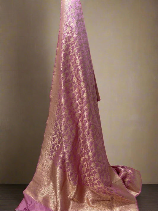 Pink Pure Silk Banarasi Saree with Floral Jaal by Shades Of Benares - banarasi - banarasi saree shop - banarasi saree manufacturers - banarasi saree wholesale - banaraasi sarees